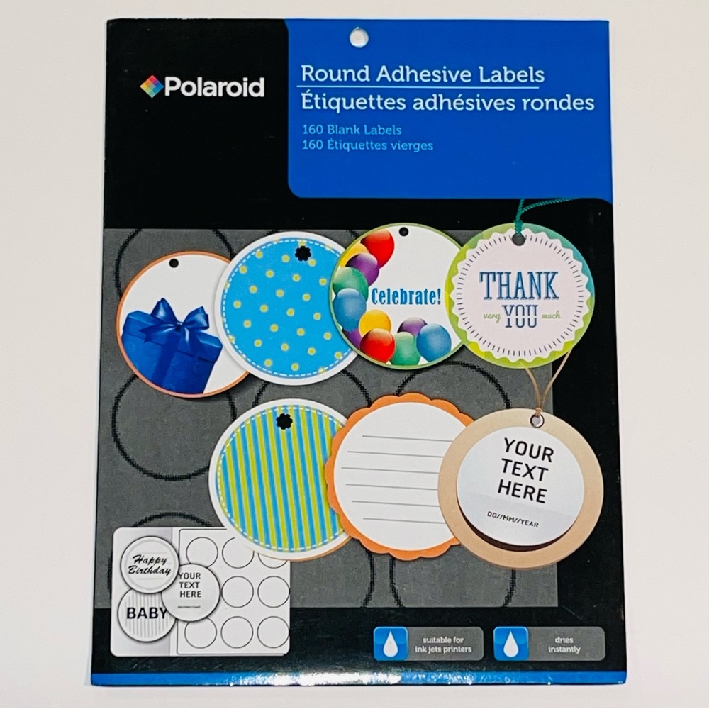 Polaroid Round Adhesive Labels, 160 Blank Labels
